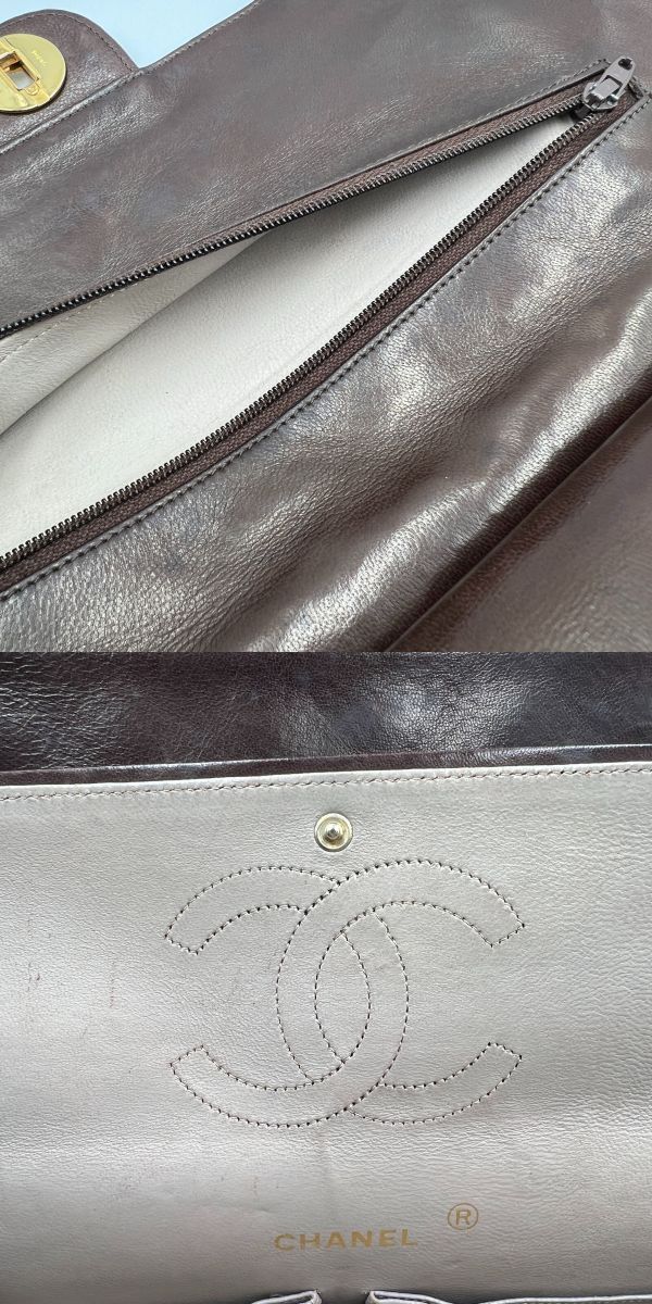  0221■1円 美品 CHANEL シャネル Wフラップ25 チェーンショルダーバッグ ココマーク マトラッセ ターンロック ブラウン ゴールド金具
