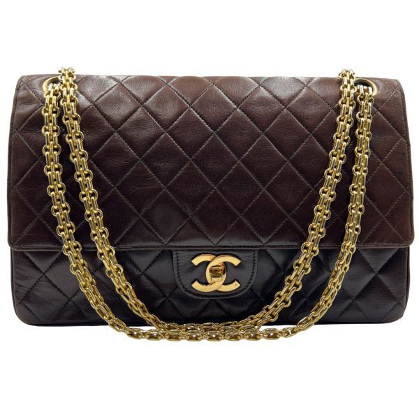  0221■1円 美品 CHANEL シャネル Wフラップ25 チェーンショルダーバッグ ココマーク マトラッセ ターンロック ブラウン ゴールド金具