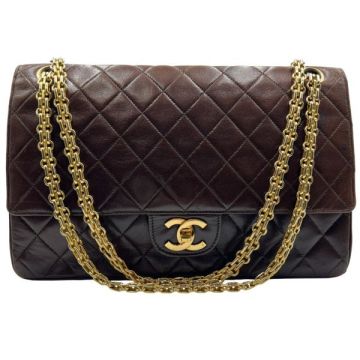 0221■1円 美品 CHANEL シャネル Wフラップ25 チェーンショルダーバッグ ココマーク マトラッセ ターンロック ブラウン ゴールド金具
