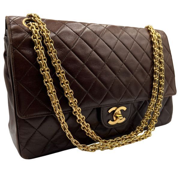  0221■1円 美品 CHANEL シャネル Wフラップ25 チェーンショルダーバッグ ココマーク マトラッセ ターンロック ブラウン ゴールド金具