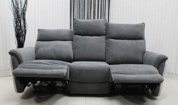 １円スタート　アウトレット　展示品　現品限り送料無料　電動リクライナーモーション　ソファー　グレイ　アイボリー　ツートン　３人掛け