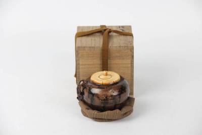 唐物 茶道具 陶壺 窯変釉 片付　茶入　高級蓋付 茶器 時代物　箱付 FA01-08