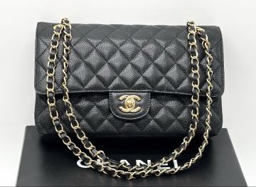 1円〜【美品】CHANEL シャネル キャビアスキン マトラッセ25 チェーン ショルダーバッグ ターンロック ゴールドココマーク 黒 箱あり
