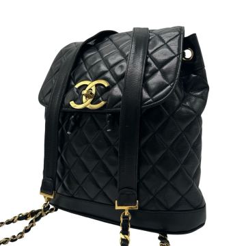 1円【最高級】CHANEL シャネル チェーン バックパック リュック ラムスキン ターンロック ココマーク レディース ブラック シール有 GD金具
