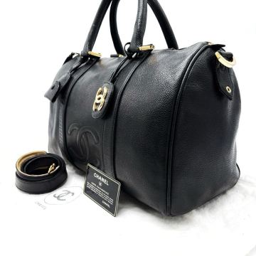1円【最高級】CHANEL シャネル 2way ボストンバッグ ココマーク ショルダーバッグ ブラック 黒 レザー キャビアスキン ゴールド金具 男女