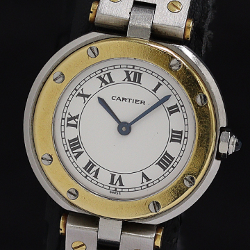 1円 稼動 カルティエ サントス サントスラウンド 8191302639 ホワイト文字盤 YG&times;SS QZ レディース腕時計 0237710 4ANT KRI