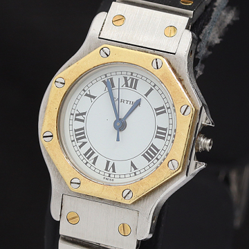 1円 稼働 カルティエ サントスオクタゴンSM AC 090736534 AT/自動巻ホワイト文字盤 レディース腕時計 0006710 4JWT KUT