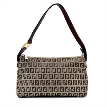 1円 極美品 FENDI フェンディ ズッカ ズッキーノ アクセサリーポーチ ワンショルダー ハンドバッグ ブラウン