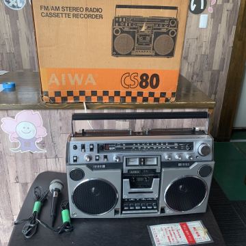 （FD320) AIWA ラジカセ CS80 昭和レトロ ラジオ カセット 2BAND STEREO RADIO CASSETTE RECORDER 一応箱有り（破損有り）中古品