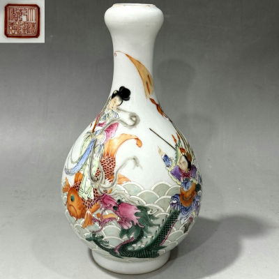 ◆旧家買出品◆B404清時代 粉彩人物蒜頭瓶・古陶磁器 ・珍品旧蔵・古賞物・時代物