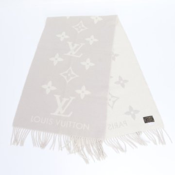 1円■美品■ルイヴィトン■タグ付■モノグラム マフラー レイキャビック カシミヤ 100％ ストール 大判 グレー レディース REE DT44-10