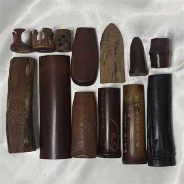 022 時代物 竹製 木製 茶合 漢詩 在銘 まとめて 13点 茶道具 煎茶道具 中国美術 古玩