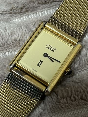 1円 カルティエ 腕時計 マストタンク 現状 Cartier レディース ウォッチ 時計 ヴィンテージ 動作未確認品 ゴールド 925 刻印
