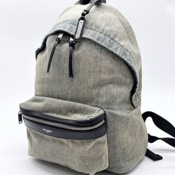 SAINT LAURENT PARIS サンローラン パリ バックパック 650617 リュック グレー デニム レザー ブルー インディゴ メンズ