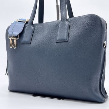 LOEWE ロエベ ゴヤ ブリーフケース 2way ブリーフケース ビジネスバッグ レザー トートバッグ メンズ ブルー A4収納可能 大容量