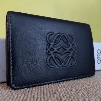 一円　美品 LOEWE ロエベ アナグラム カードケース ウォレット 財布 レザー ブラック　ゴールド