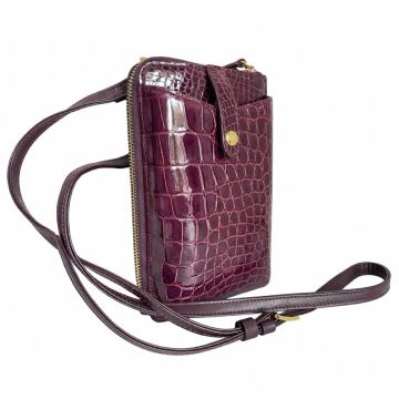 1円スタート　美品　未使用に近い　ワニ革　シャイニングクロコダイル　パープル　紫　ショルダーバッグ　スマホショルダー