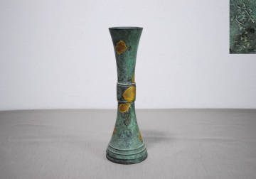 花瓶 立鼓式 蔵六造 ／検索用 時代物 花器 花入 秦蔵六 塗金銅花生 青銅花器 アンティーク【04029】