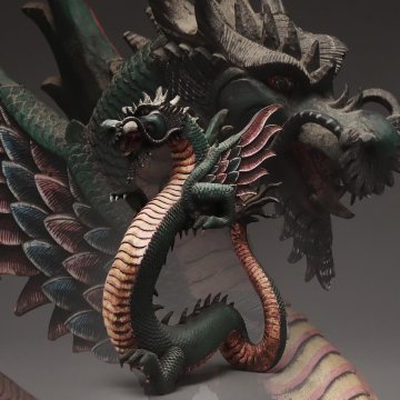 UV548 中国美術 唐物 木雕彩絵龍 高39.7cm 置物・手彫 木彫彩色龍 床置 床飾り 木彫彫刻 中国古玩 古美術