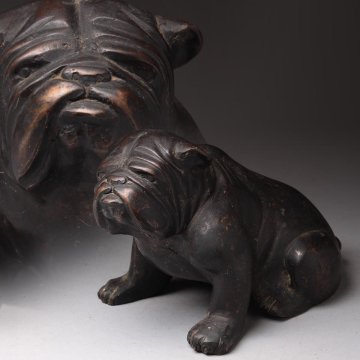 UV506 時代金工 銅製「犬」置物 幅12.8cm / 重2.5kg「ブルドック」床置 オブジェ 古美術