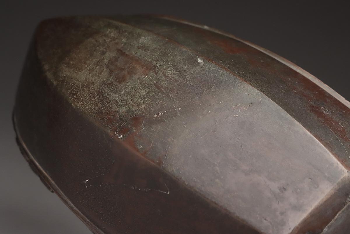 FG355 時代金工 古銅 鷁首舟花器・鷁首船釣花生 幅33.3cm / 重1.6kg 木箱付・鳳凰首舟形吊花入 旧家収蔵品 金工古美術 - 购够网