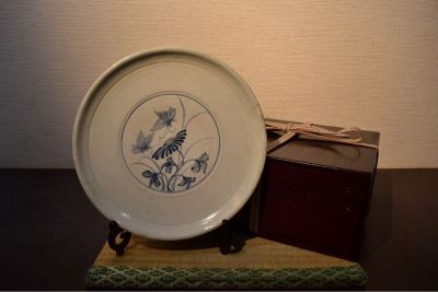 【GE】E501◆李朝・高麗コレクター放出品◆時代 李朝染付皿/中国古玩 朝鮮美術 皿 骨董品 時代品 美術品 古美術品 韓国 tr
