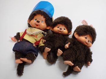 N839/6B〇モンチッチ ぬいぐるみ 3体セット 昭和レトロ セキグチ Sekiguchi 当時物 人形 中古品〇