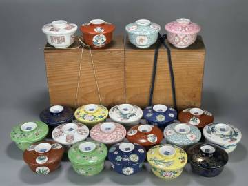 UA09Z　中国美術　十錦手蓋碗　色絵蓋物　20客セット　乾隆年製　時代物　唐物　古物　