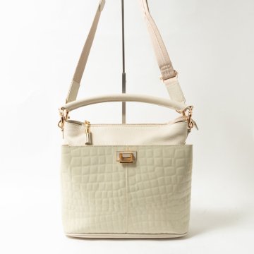 【1円スタート】ATAO アタオ WEEKEND ウィークエンド 2way ハンドバッグ ショルダーバッグ クリーム系 牛革 レザー Xmas限定 クロコ型押し