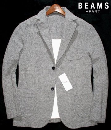 新品 XL 定価1.76万 春物 ▼ ビームス BEAMS HEART ▼ テーラードジャケット スプリングニット ニット ジャケット グレー 灰 メンズ LL
