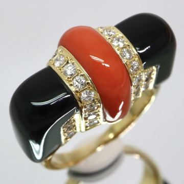 K18!!0.65ct!!【石川暢子】◆天然本珊瑚/天然ダイヤモンドリング◆A 約9.4g 約14.5号 #14.5 ソ付き coral diamond 指輪 ring FA5/FA6 X920