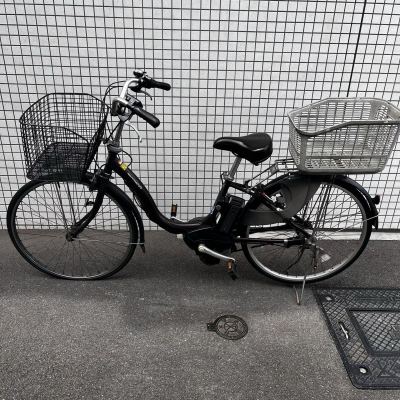 0509C0406 【大阪市直接引取限定/動作OK】YAMAHA PAS Natura 電動アシスト自転車 黒 前後カゴ付 前輪パンク バッテリー残21km 譲渡証明書
