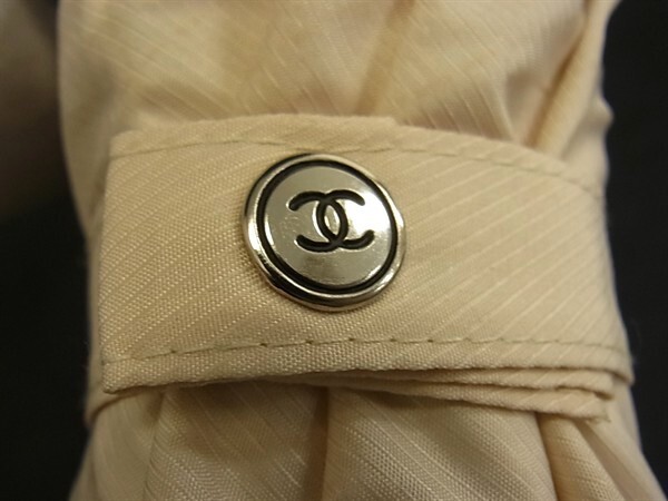  1円 CHANEL シャネル ココマーク ポリエステル100％ ワンタッチ式 3段折り 折り畳み傘 高級傘 アンブレラ ベージュ系 FX3771