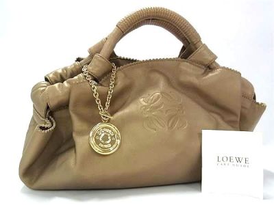 1円 ■美品■ LOEWE ロエベ アナグラム レザー ハンドバッグ トートバッグ レディース ゴールド系 HA3695