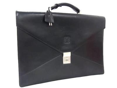 1円 LOEWE ロエベ アナグラム レザー ビジネスバッグ ブリーフケース 書類かばん 紳士 メンズ ブラック系 BS4867