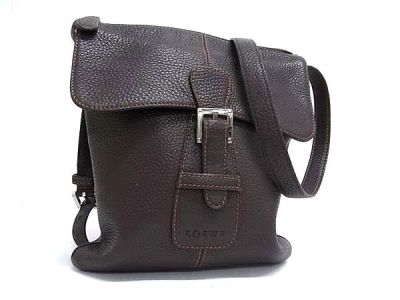 1円 LOEWE ロエベ センダ レザー クロスボディ ショルダーバッグ 斜め掛け レディース メンズ ダークブラウン系 HA3741