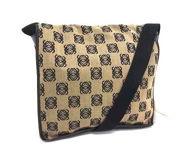 1円 LOEWE ロエベ アナグラム キャンバス クロスボディ ショルダーバッグ 斜め掛け 肩掛けかばん レディース メンズ ブラウン系 HA3776