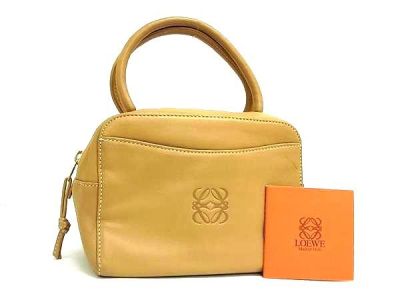 1円 ■美品■ LOEWE ロエベ アナグラム ナッパレザー ハンドバッグ トートバッグ ミニバッグ レディース ベージュ系 HA3792