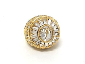 1円 ■美品■ GIANNI VERSACE ジャンニ ヴェルサーチ ラインストーン リング 指輪 アクセサリー 約11号 レディース ゴールド系 FQ6725