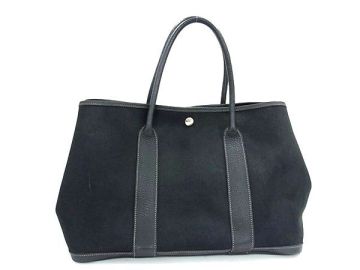1円 HERMES エルメス ガーデンパーティPM トワルオフィシエ シルバー金具 トートバッグ ショルダーバッグ 肩掛け ブラック系 FY1688