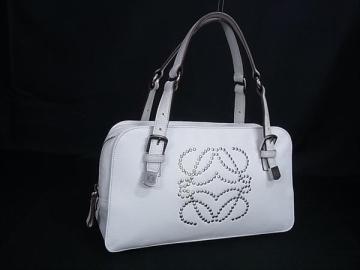 1円 LOEWE ロエベ アナグラム レザー ハンドバッグ トートバッグ レディース ホワイト系 HA3690