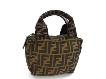 1円 FENDI フェンディ ズッカ柄 キャンバス ハンドバッグ トートバッグ レディース メンズ カーキ系 FZ1137