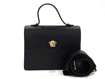 1円 ■極美品■ VERSACE ヴェルサーチ メデューサ レザー 2WAY ショルダーバッグ ハンドバッグ レディース ブラック系 BJ8339