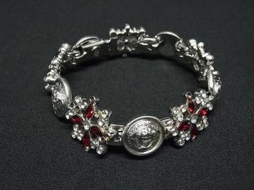 1円 GIANNI VERSACE ジャンニ ヴェルサーチ メデューサ カラーストーン ブレスレット アクセサリー シルバー系&times;レッド系 FZ0239