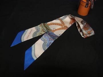 1円 ■美品■ HERMES エルメス GRAND APPARAT 【グランアパラ】 ツイリー シルク100% リボンスカーフ ベージュ系&times;マルチカラー HA5100