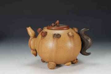  『古』【安吉 百果壺・底款】重量436g 朱泥 段泥 煎茶道具 急須 単孔口 唐物 孟臣 紫砂壺 紫砂壷 茶壷 茶壷 明代/清代