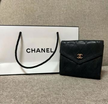 CHANELシャネル 折財布 ビコローレ Wホック ラムスキン 黒/296