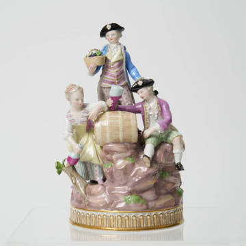 Meissen マイセン 陶器 人形 3人のワイン造り グループ フィギュリン M.V.アシエ アンティーク 西洋美術