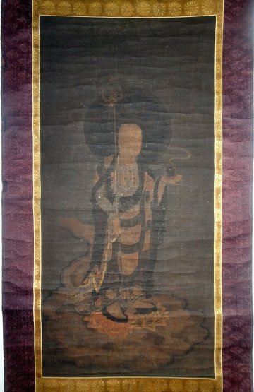 【掛け軸】　仏教美術　仏画　「地蔵菩薩像」　真作　真筆保証　鎌倉時代　絹本　截金　高野裂表装　金軸　観音　阿弥陀　如来　不動　釈迦