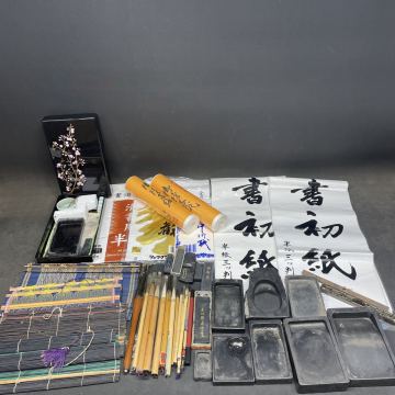 G4544 【書道具 まとめて】 硯 硯箱 すずり 墨 書道セット 半紙 箱入り 中古 未使用品 筆 保管品 現状品